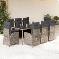 vidaXL 9 Piece Patio Dining Set with Cushions Gray Poly Rattan