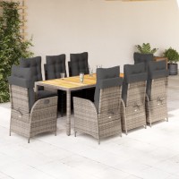 vidaXL 9 Piece Patio Dining Set with Cushions Gray Poly Rattan