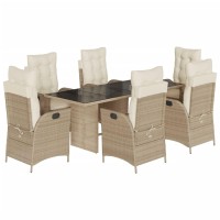 vidaXL 7 Piece Patio Dining Set with Cushions Beige Poly Rattan