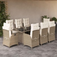 vidaXL 9 Piece Patio Dining Set with Cushions Beige Poly Rattan