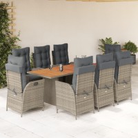 vidaXL 9 Piece Patio Dining Set with Cushions Gray Poly Rattan