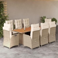 vidaXL 9 Piece Patio Dining Set with Cushions Beige Poly Rattan