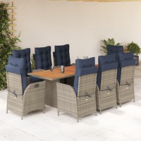 vidaXL 9 Piece Patio Dining Set with Cushions Gray Poly Rattan