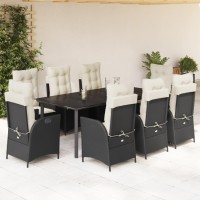 vidaXL 9 Piece Patio Dining Set with Cushions Black Poly Rattan