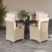 vidaXL 5 Piece Patio Dining Set with Cushions Beige Poly Rattan