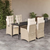 vidaXL 5 Piece Patio Dining Set with Cushions Beige Poly Rattan