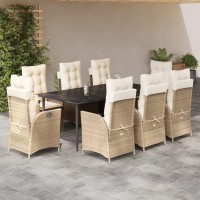 vidaXL 9 Piece Patio Dining Set with Cushions Beige Poly Rattan