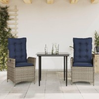 vidaXL 3 Piece Patio Dining Set with Cushions Gray Poly Rattan