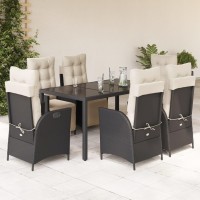 vidaXL 7 Piece Patio Dining Set with Cushions Black Poly Rattan