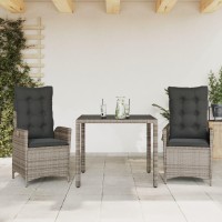 vidaXL 3 Piece Patio Dining Set with Cushions Gray Poly Rattan