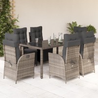 vidaXL 7 Piece Patio Dining Set with Cushions Gray Poly Rattan