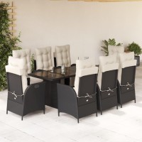 vidaXL 9 Piece Patio Dining Set with Cushions Black Poly Rattan