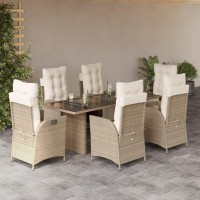 vidaXL 7 Piece Patio Dining Set with Cushions Beige Poly Rattan