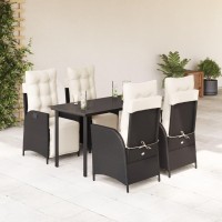 vidaXL 5 Piece Patio Dining Set with Cushions Black Poly Rattan