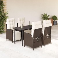 vidaXL 5 Piece Patio Dining Set with Cushions Brown Poly Rattan