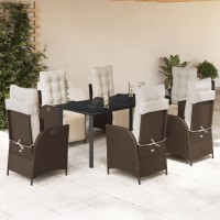 vidaXL 7 Piece Patio Dining Set with Cushions Brown Poly Rattan