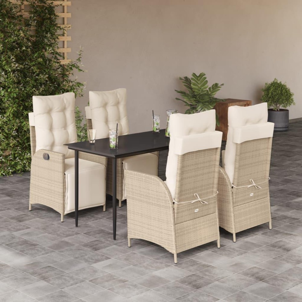 vidaXL 5 Piece Patio Dining Set with Cushions Beige Poly Rattan