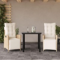 vidaXL 3 Piece Patio Dining Set with Cushions Beige Poly Rattan