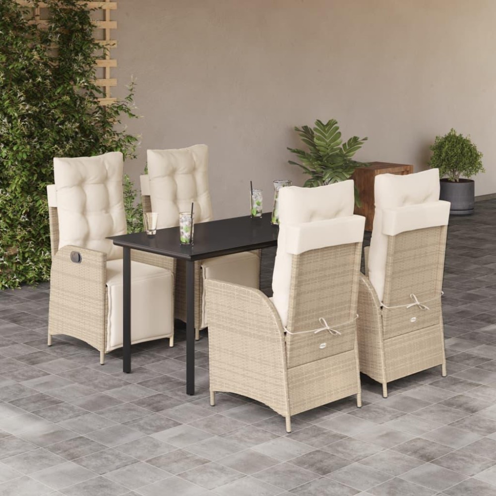 vidaXL 5 Piece Patio Dining Set with Cushions Beige Poly Rattan