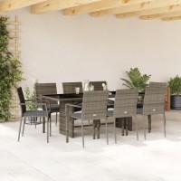 vidaXL 9 Piece Patio Dining Set with Cushions Gray Poly Rattan