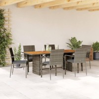 vidaXL 7 Piece Patio Dining Set with Cushions Gray Poly Rattan