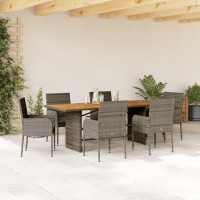 vidaXL 7 Piece Patio Dining Set with Cushions Gray Poly Rattan