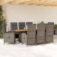 vidaXL 9 Piece Patio Dining Set with Cushions Gray Poly Rattan