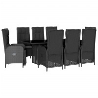 vidaXL 9 Piece Patio Dining Set with Cushions Black Poly Rattan