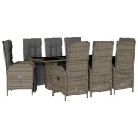 vidaXL 9 Piece Patio Dining Set with Cushions Gray Poly Rattan