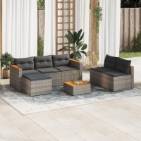 vidaXL 5 Piece Patio Sofa Set with Cushions Gray Poly Rattan Acacia