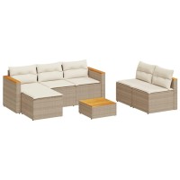 vidaXL 5 Piece Patio Sofa Set with Cushions Beige Poly Rattan Acacia