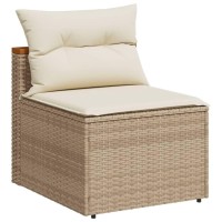 vidaXL 5 Piece Patio Sofa Set with Cushions Beige Poly Rattan Acacia