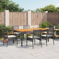 vidaXL 7 Piece Patio Dining Set with Cushions Black Poly Rattan