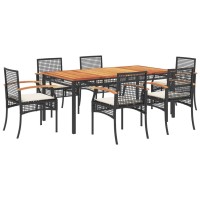 vidaXL 7 Piece Patio Dining Set with Cushions Black Poly Rattan