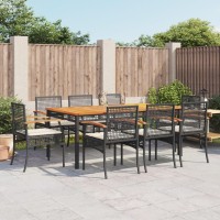 vidaXL 9 Piece Patio Dining Set with Cushions Black Poly Rattan