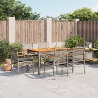 vidaXL 7 Piece Patio Dining Set with Cushions Gray Poly Rattan