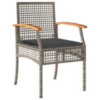 vidaXL 7 Piece Patio Dining Set with Cushions Gray Poly Rattan