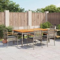 vidaXL 7 Piece Patio Dining Set with Cushions Gray Poly Rattan