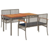 vidaXL 3 Piece Patio Dining Set with Cushions Gray Poly Rattan