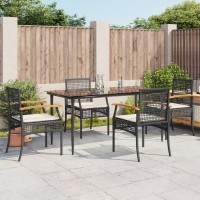 vidaXL 5 Piece Patio Dining Set with Cushions Black Poly Rattan