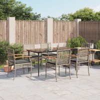 vidaXL 7 Piece Patio Dining Set with Cushions Gray Poly Rattan