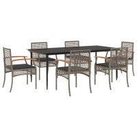 vidaXL 7 Piece Patio Dining Set with Cushions Gray Poly Rattan