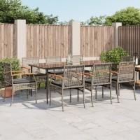 vidaXL 9 Piece Patio Dining Set with Cushions Gray Poly Rattan