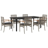 vidaXL 7 Piece Patio Dining Set with Cushions Gray Poly Rattan