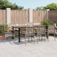 vidaXL 9 Piece Patio Dining Set with Cushions Gray Poly Rattan