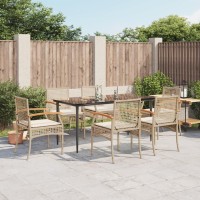 vidaXL 7 Piece Patio Dining Set with Cushions Beige Poly Rattan