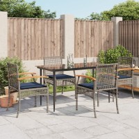 vidaXL 5 Piece Patio Dining Set with Cushions Gray Poly Rattan