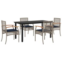 vidaXL 5 Piece Patio Dining Set with Cushions Gray Poly Rattan