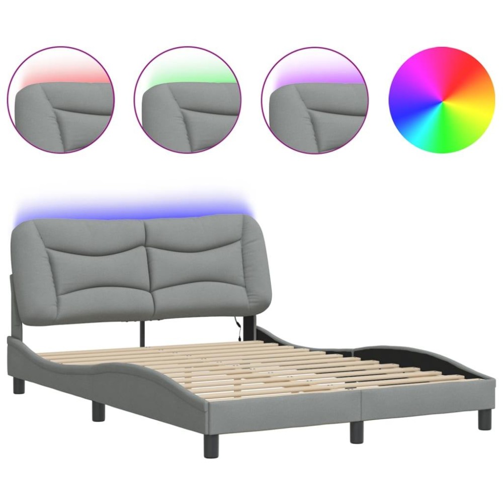 vidaXL Bed Frame with LED Lights Light Gray 53.9