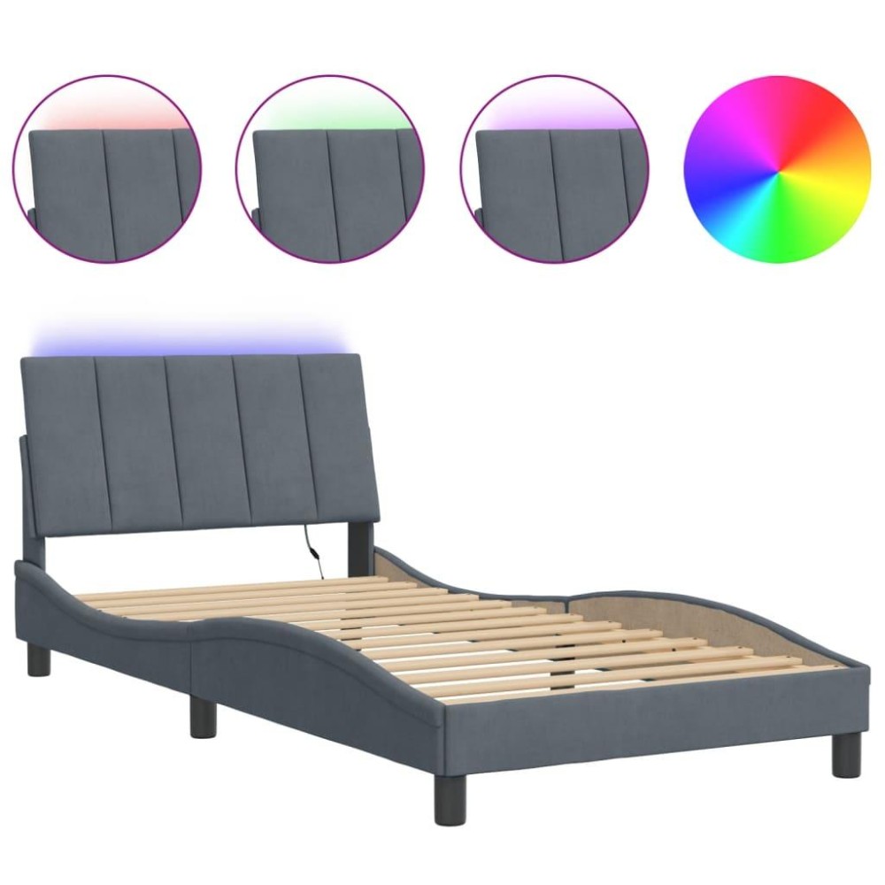 vidaXL Bed Frame with LED Lights Dark Gray 39.4